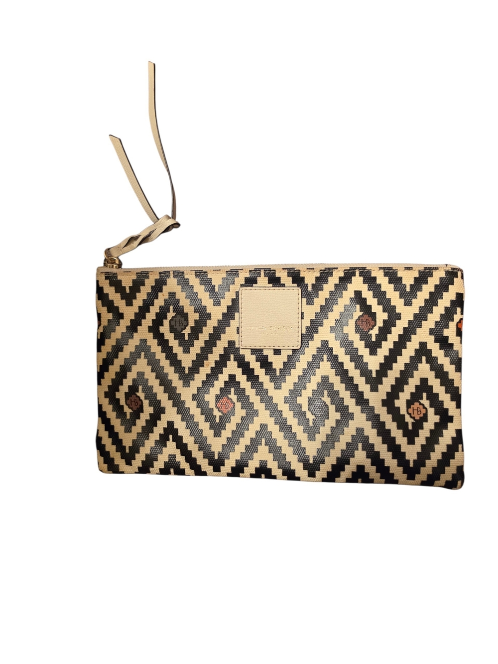Henri Bendel Woven Geo-Pattern Make Up Pouch in Black and Cream